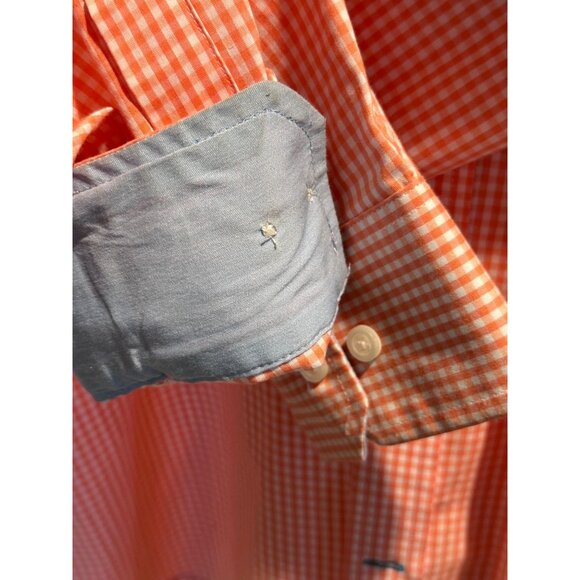 Izod Mens Non-Iron Stretch Orange Checkered Dress Shirt Long Sleeves Easter Med - Picture 8 of 12